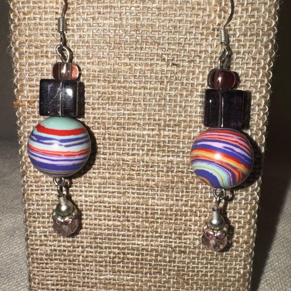 Handmade Multicolor Swirl Bead Drop Earrings